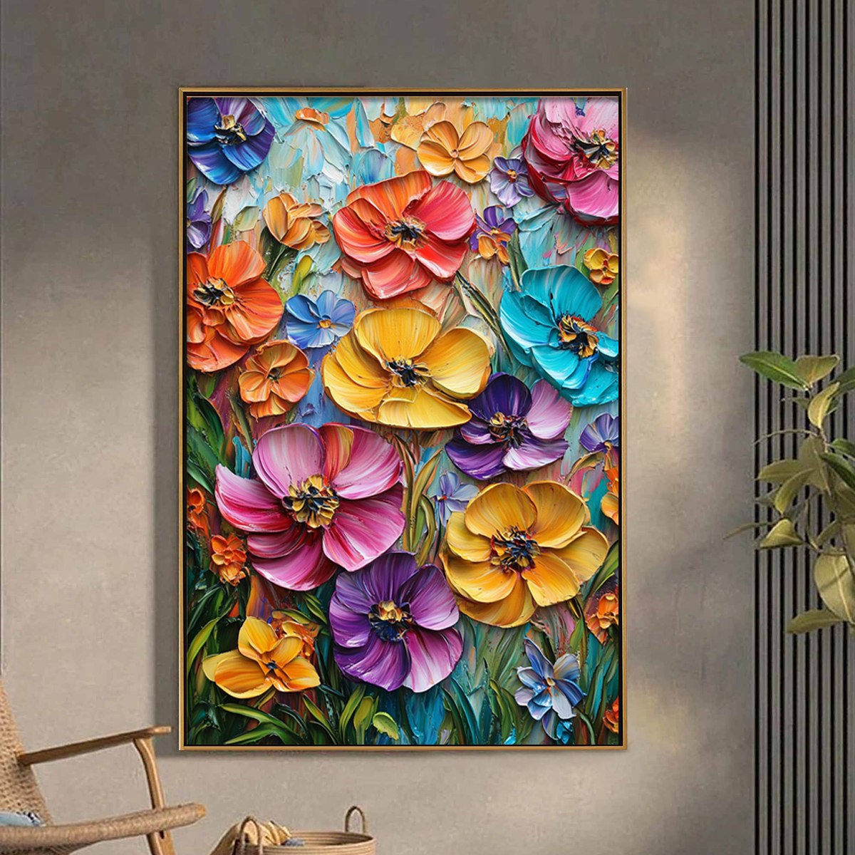 Rainbow Wildflower Meadow Art | Colorful Vertical Painting #AA 196
