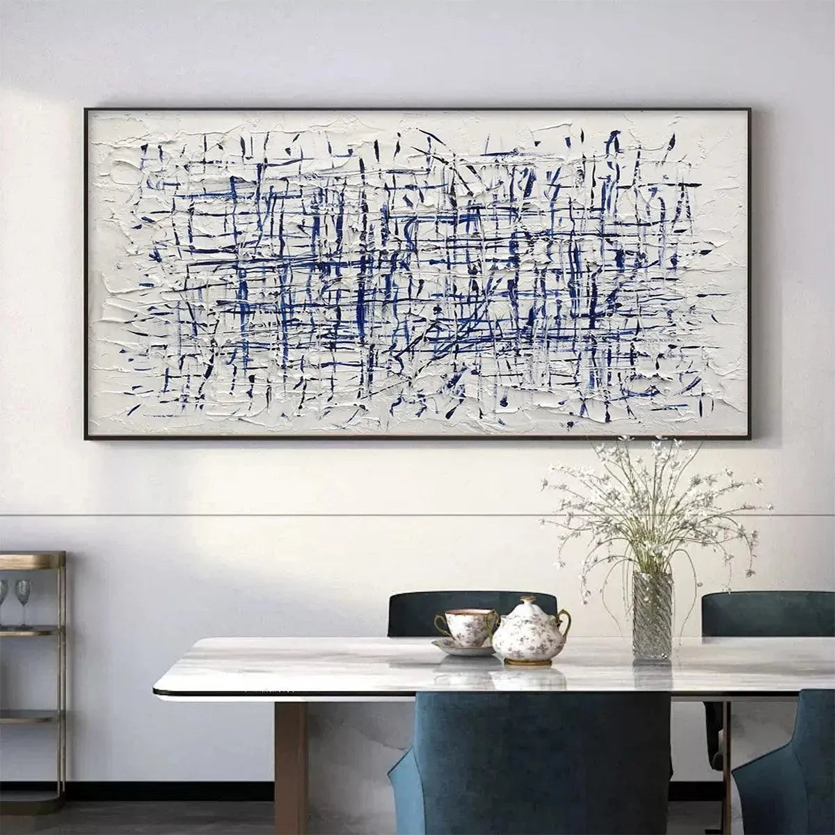 Textured Blue & White Abstract Art | Minimalist 3D Painting #AA 202