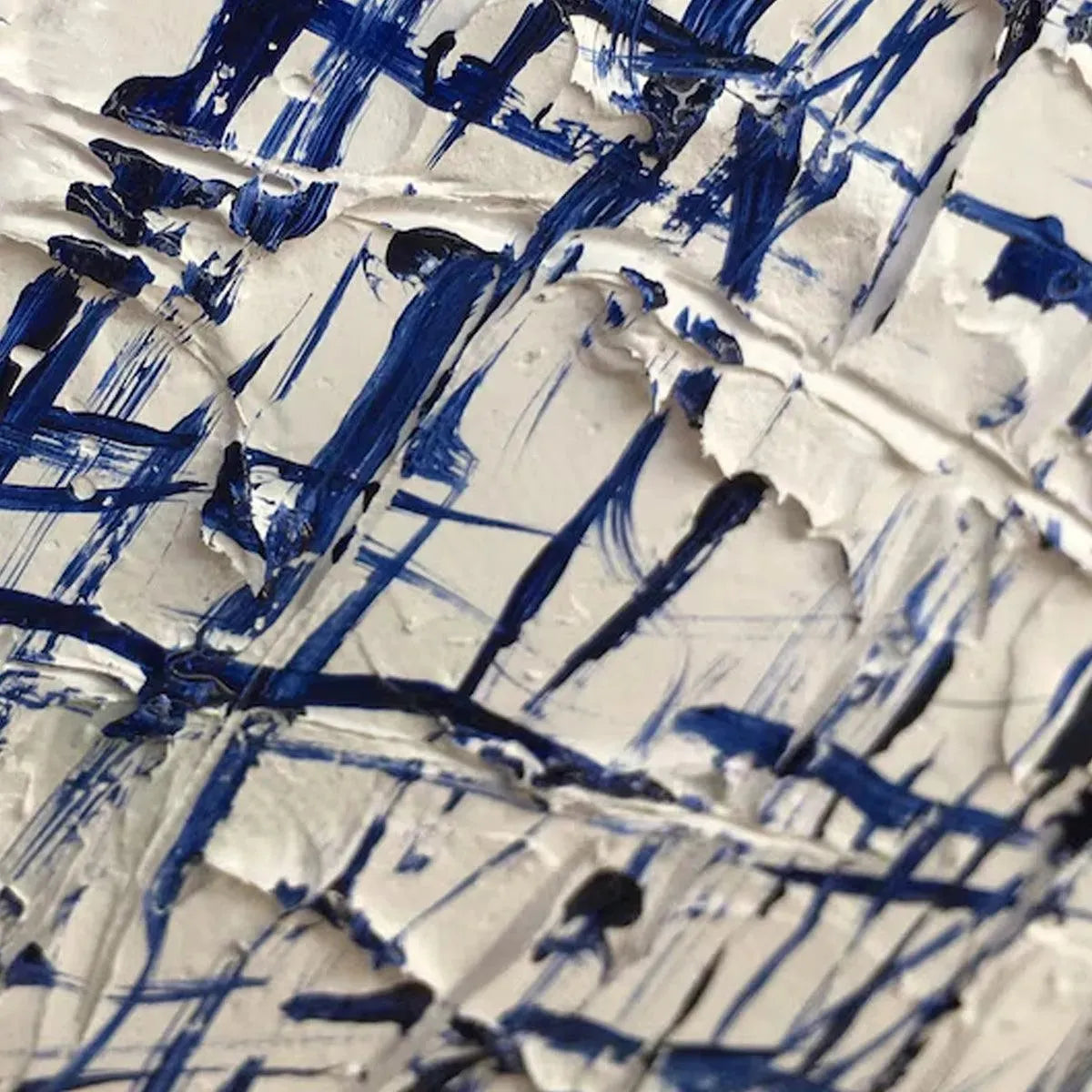 Abstract Linear Grid Painting | Blue & White Textured Art #AA 205