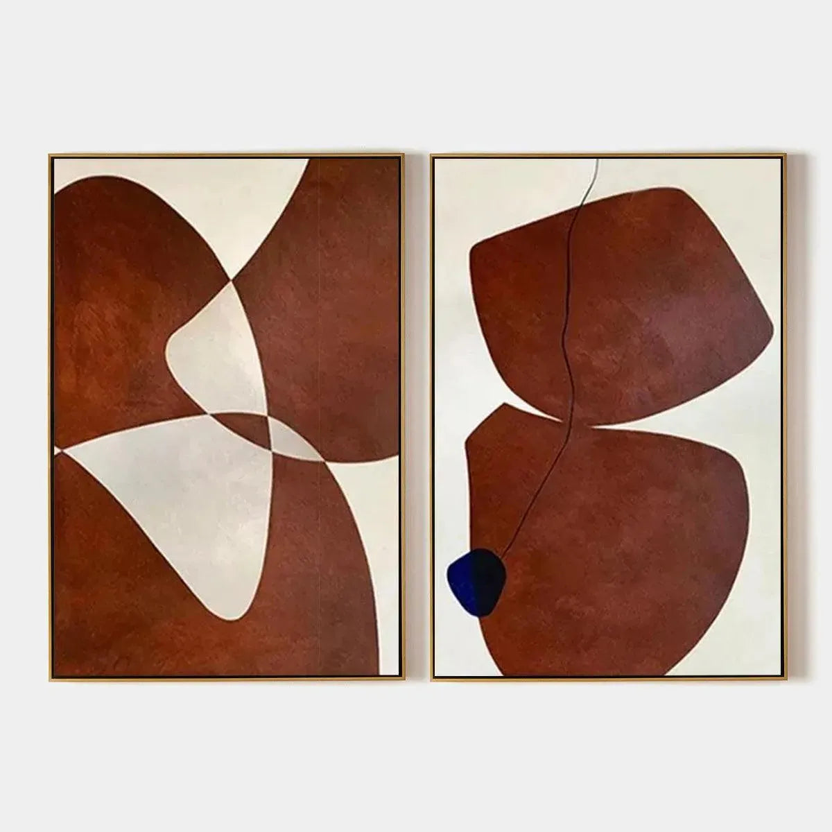 Modern Abstract Organic Shapes Art | Brown & White Diptych #AA 203