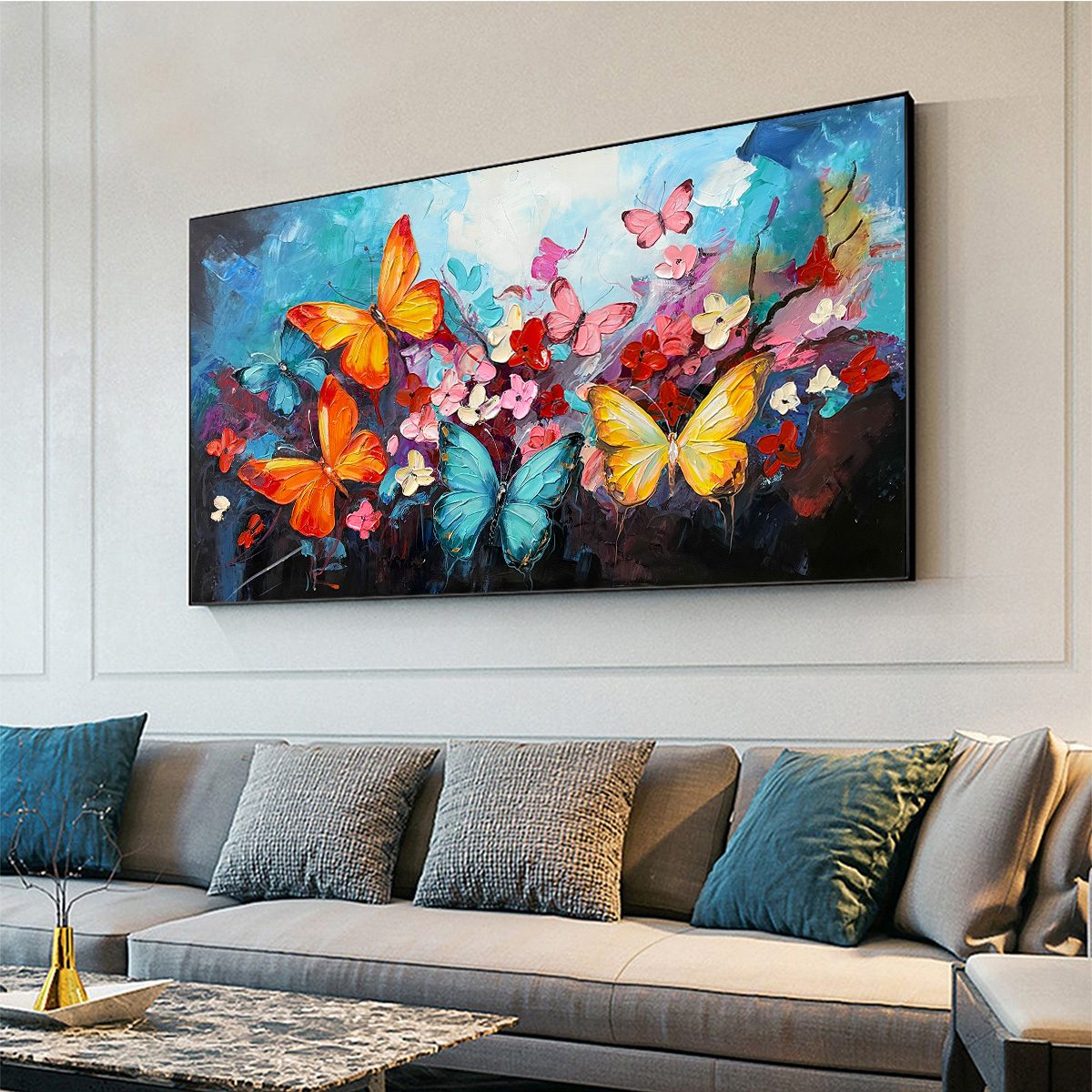 Colorful Butterfly Painting | Large Floral Impasto Wall Art #ZZ 244