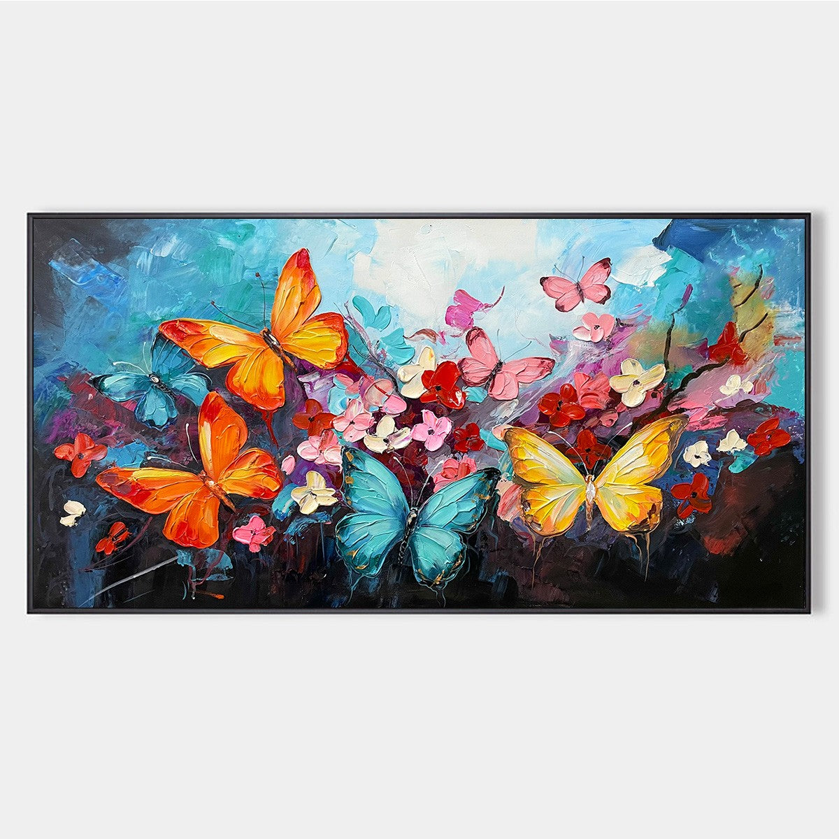 Colorful Butterfly Painting | Large Floral Impasto Wall Art #ZZ 244