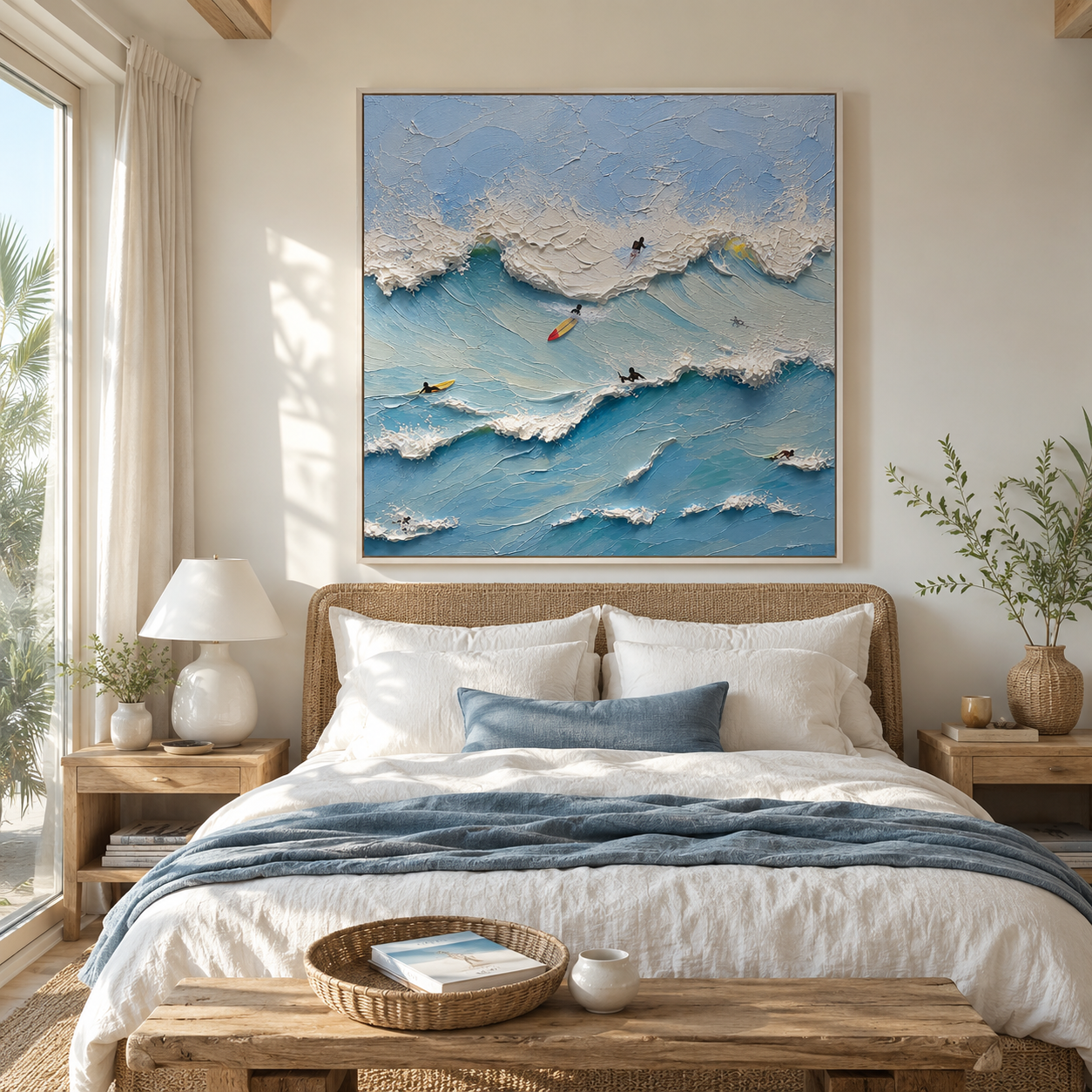 Blue Horizon – Textured Coastal Surf Wall Art | Hand Painted Ocean Canvas