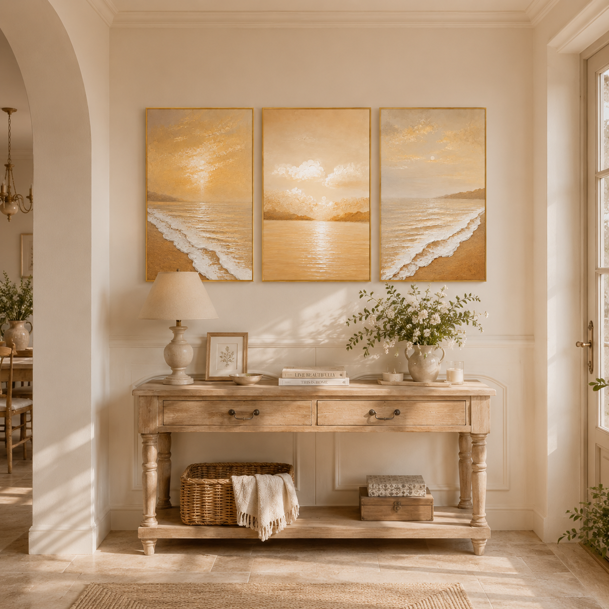 Blush Horizon – Coastal Neutral Beach Wall Art Set for Serene Interiors