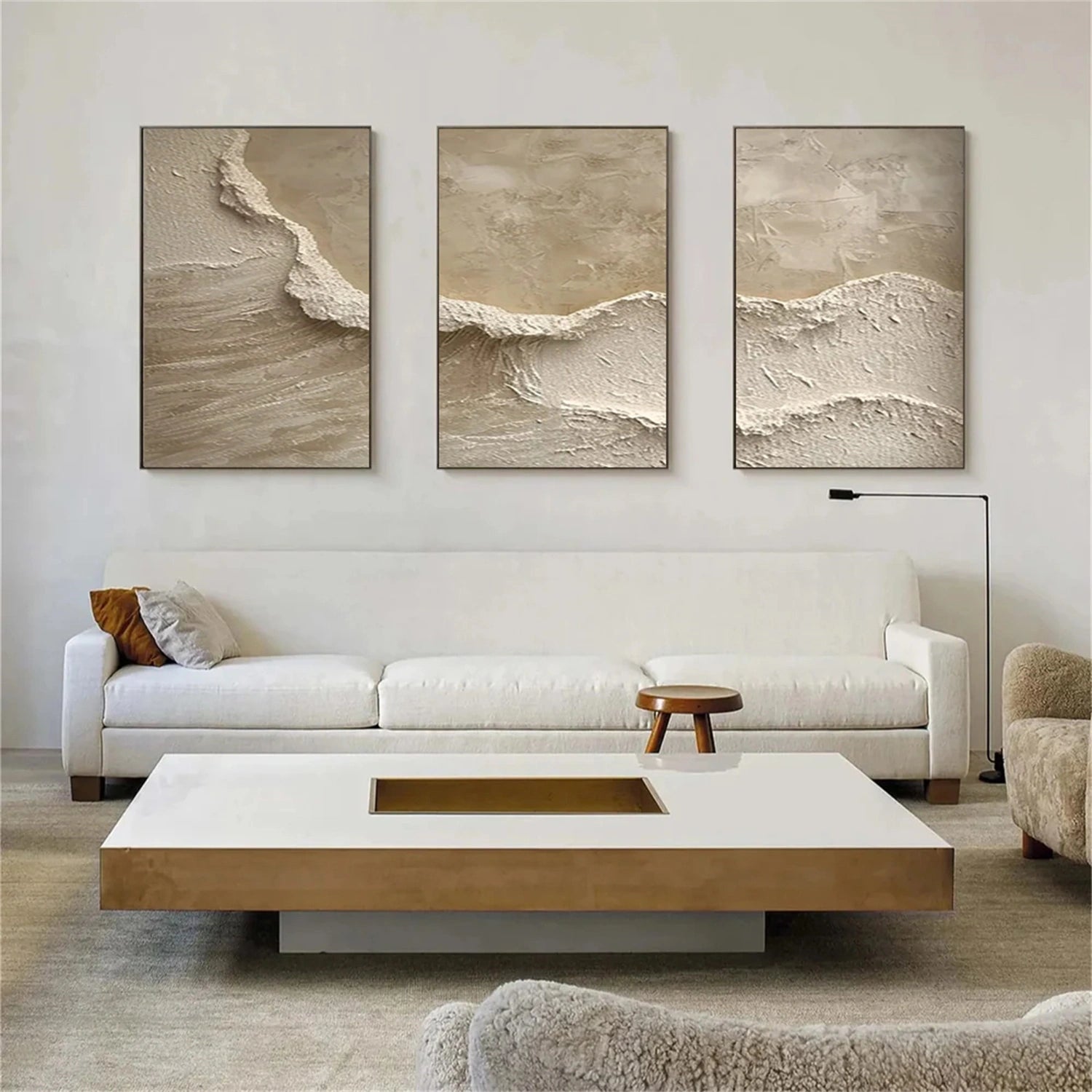 Large Minimalist Textured Wall Art | 3 Piece Neutral Abstract Triptych #ZZ 123