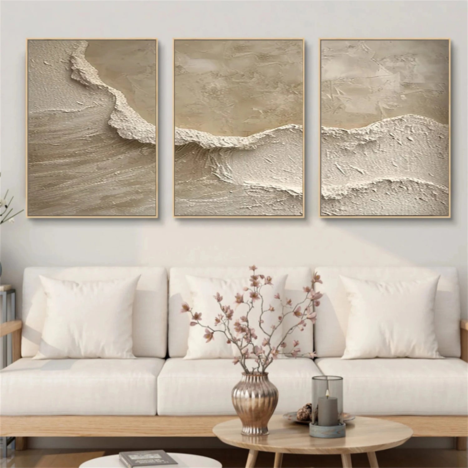 Large Minimalist Textured Wall Art | 3 Piece Neutral Abstract Triptych #ZZ 123