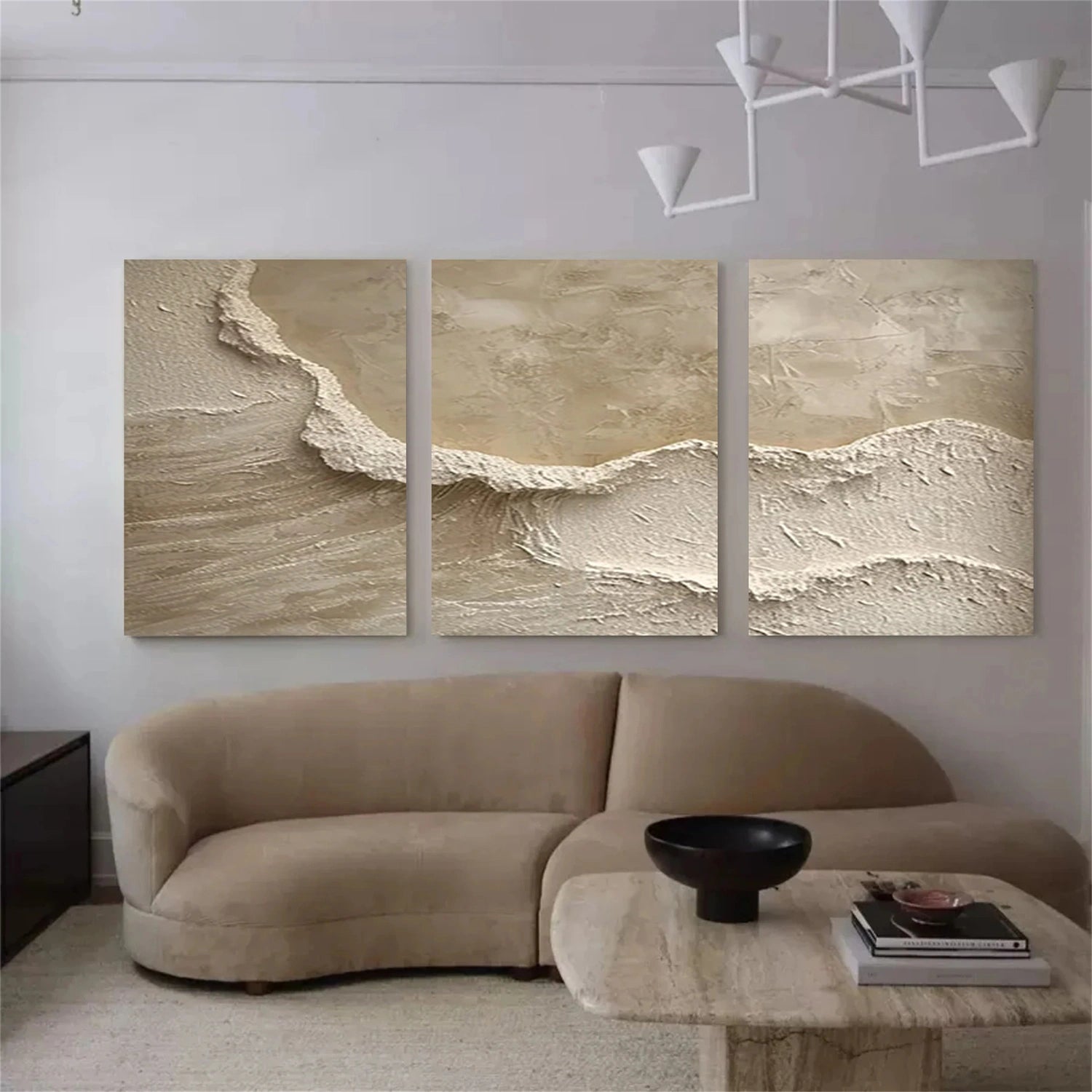Large Minimalist Textured Wall Art | 3 Piece Neutral Abstract Triptych #ZZ 123