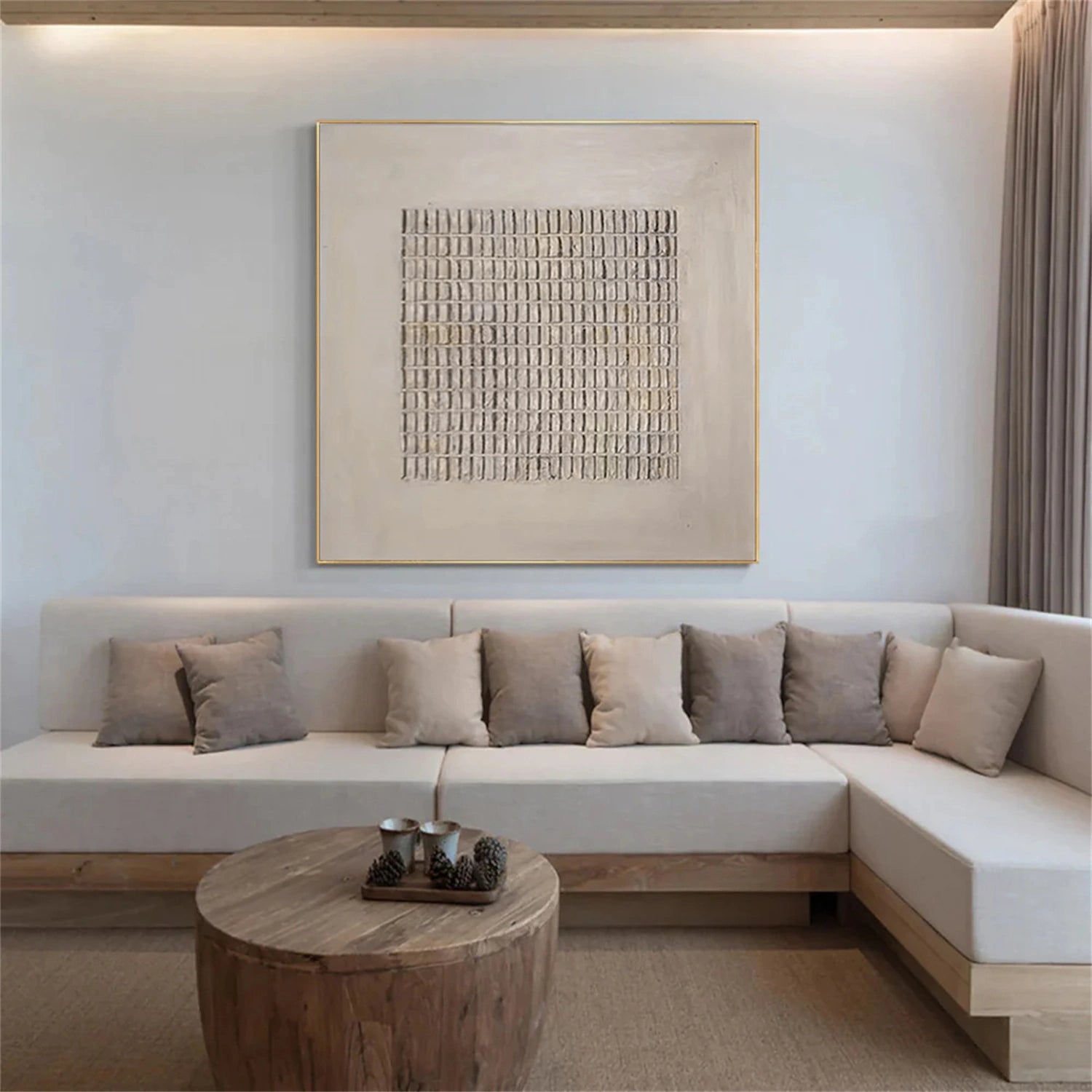 Wabi Sabi Textured Grid Art | Large Architectural Beige Painting #ZZ 117