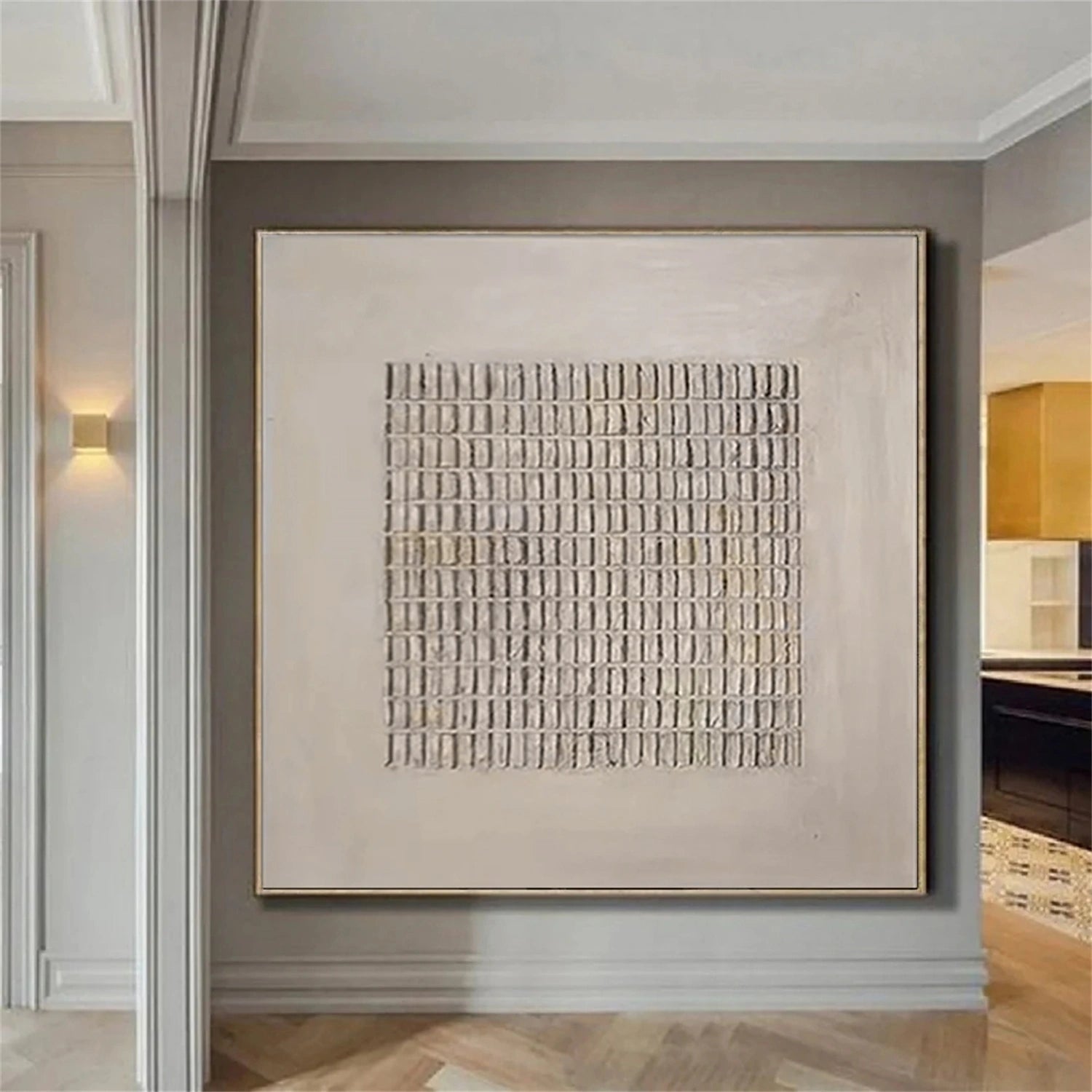 Wabi Sabi Textured Grid Art | Large Architectural Beige Painting #ZZ 117