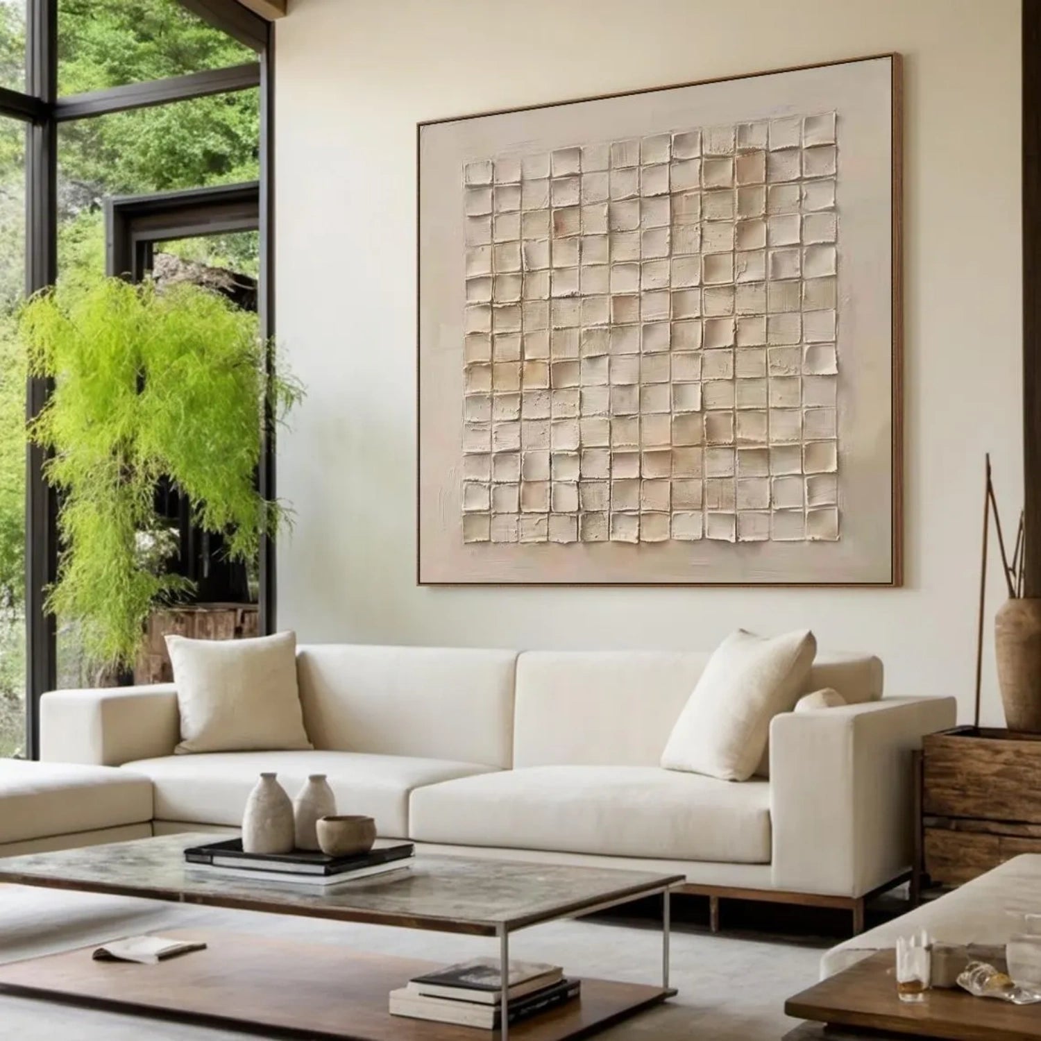 Textured Neutral Abstract Art | Geometric Block Pattern Painting #JJ 091