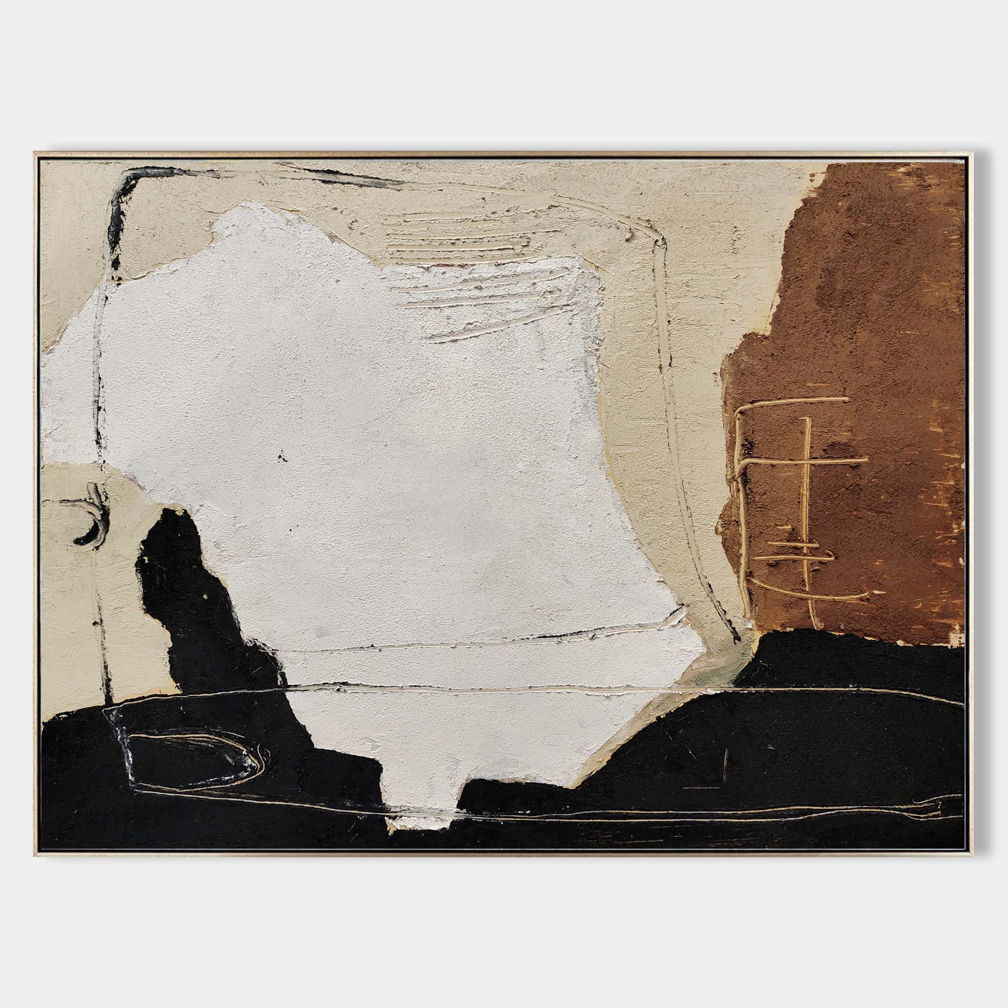 Large Black, White & Brown Abstract Canvas Art | Modern Decor #AA 314