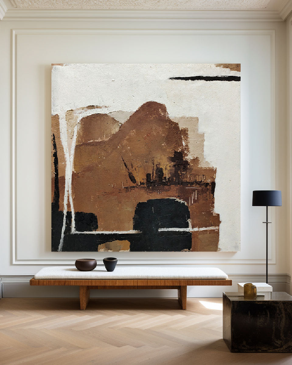 Textured Abstract Canvas Print | Rust & Cream Oil Art Style #AA 323