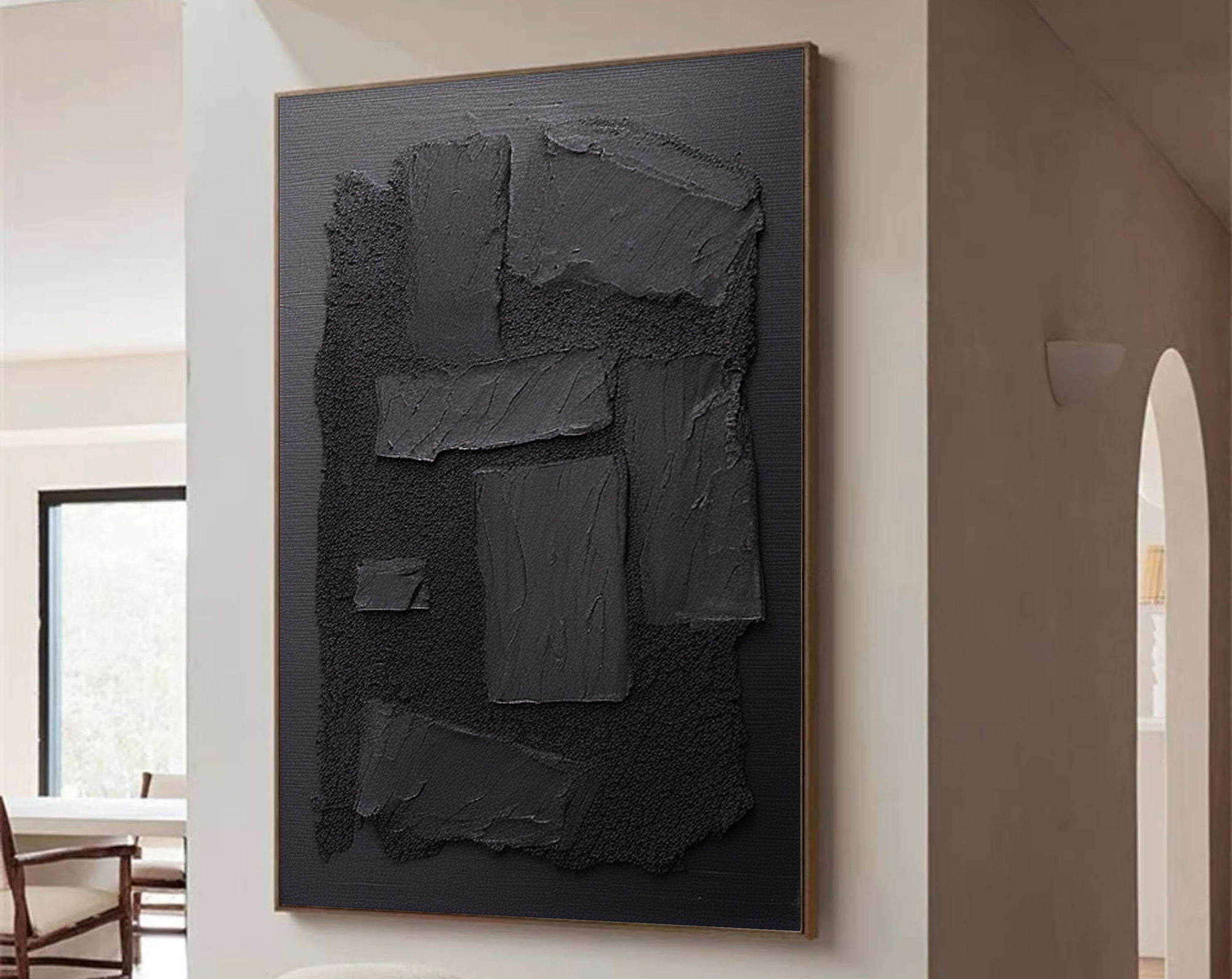 3D Textured Black Painting | Sculptural Abstract Wall Art Decor #JJ 093