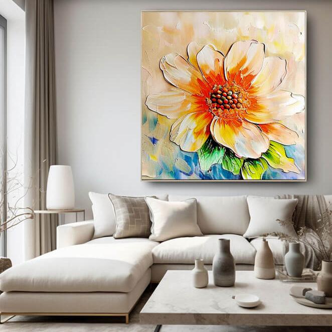 Textured Abstract Flower Painting | Large Square Canvas Art  #ZZ 224