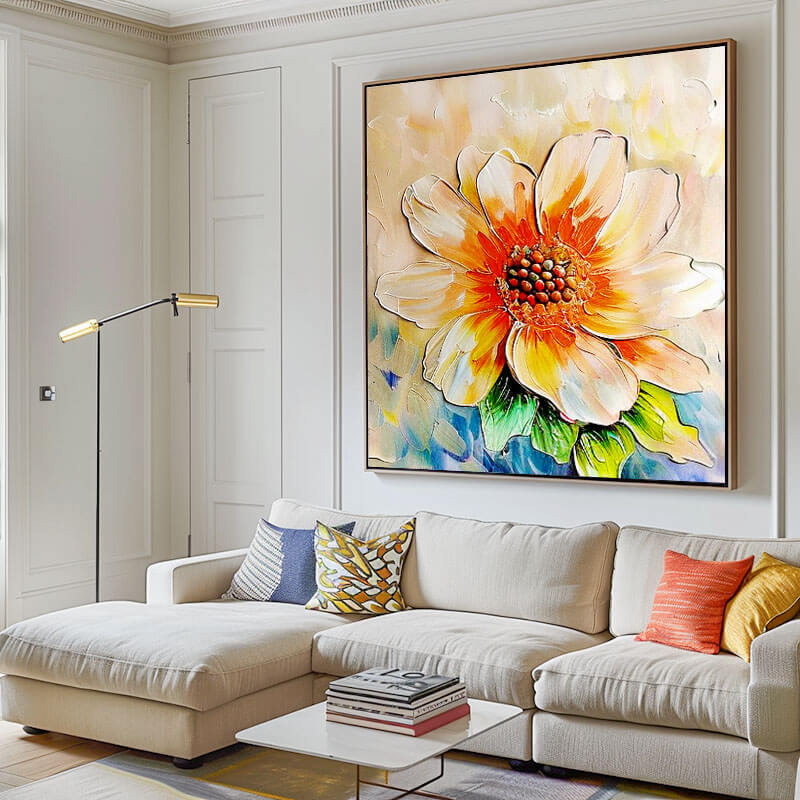 Textured Abstract Flower Painting | Large Square Canvas Art  #ZZ 224