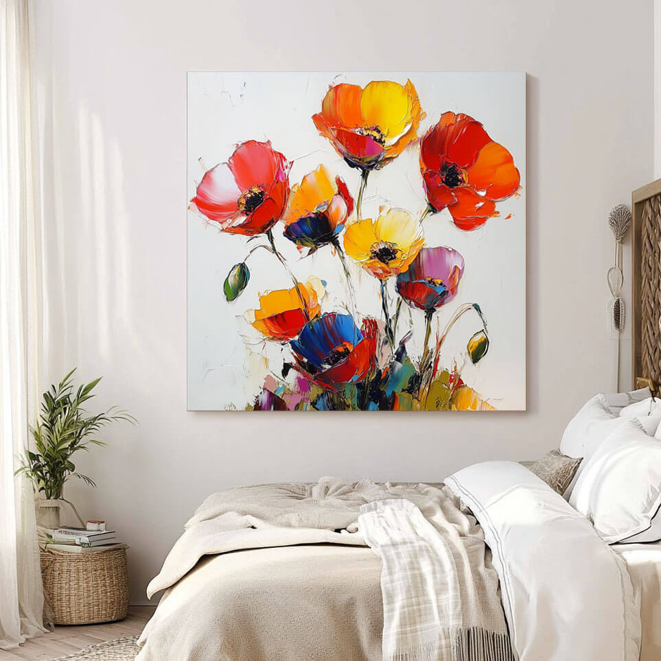 Heavy Texture Poppy Painting | Palette Knife Floral Art #AA 259
