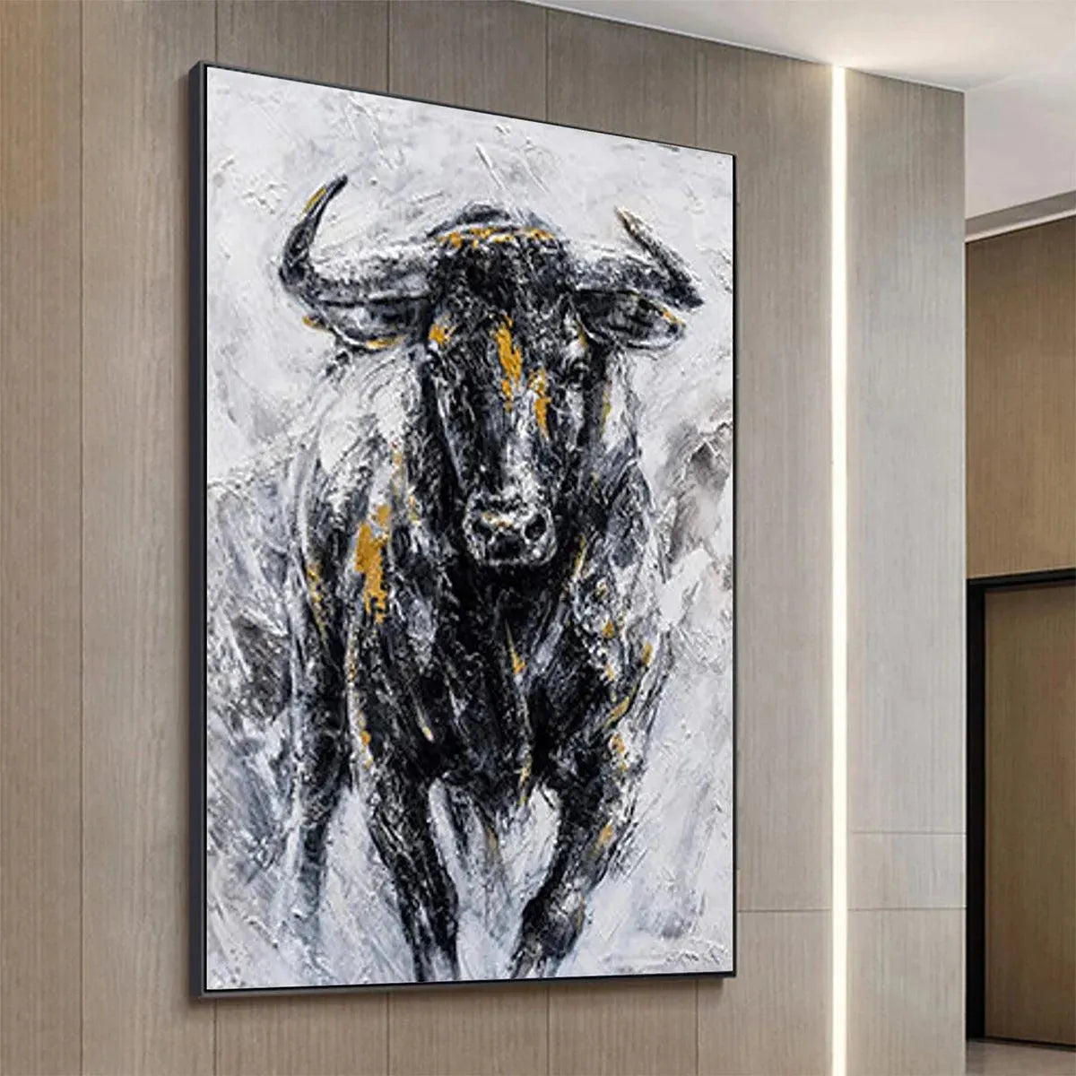 Powerful Bull Wall Art | Large Textured Canvas for Office or Man Cave #AA 011