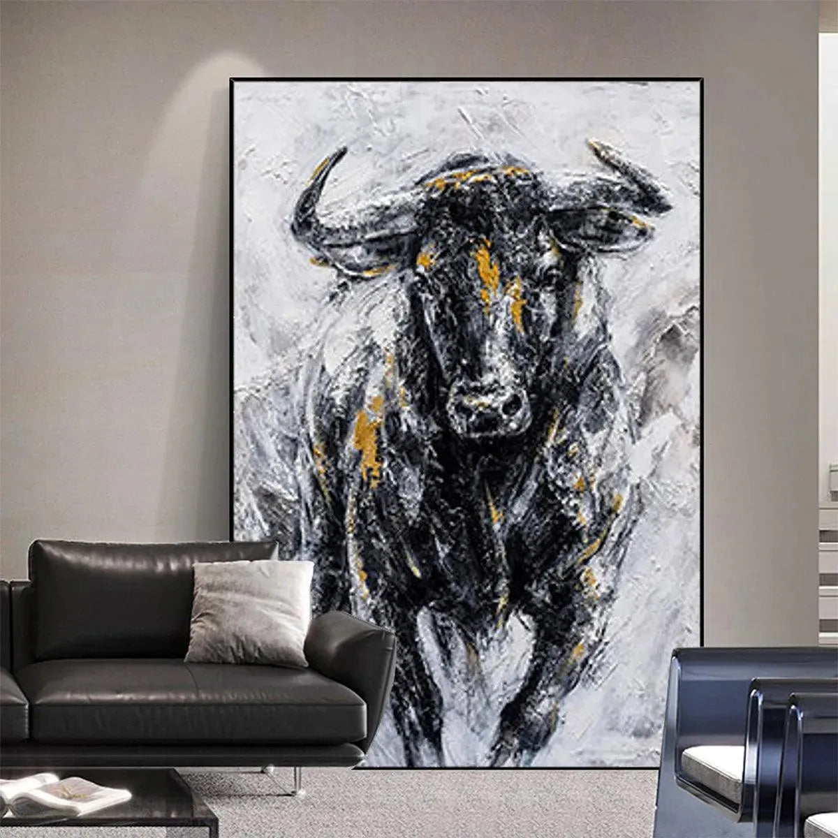 Powerful Bull Wall Art | Large Textured Canvas for Office or Man Cave #AA 011