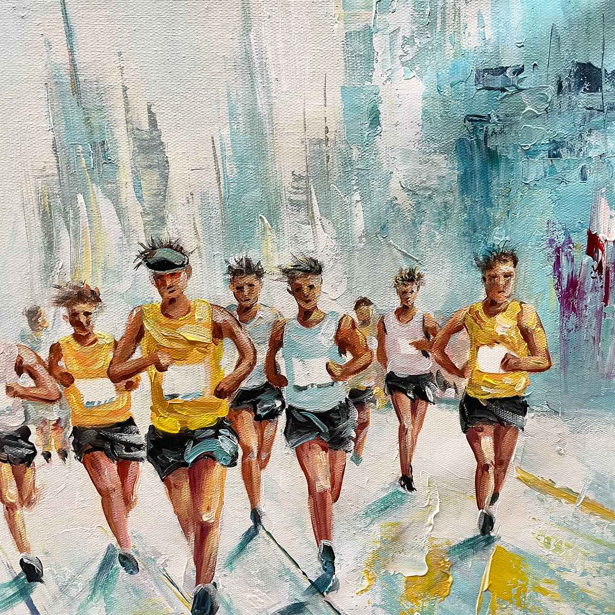 Marathon Runners Painting | Energetic Sports Wall Art #AA 226