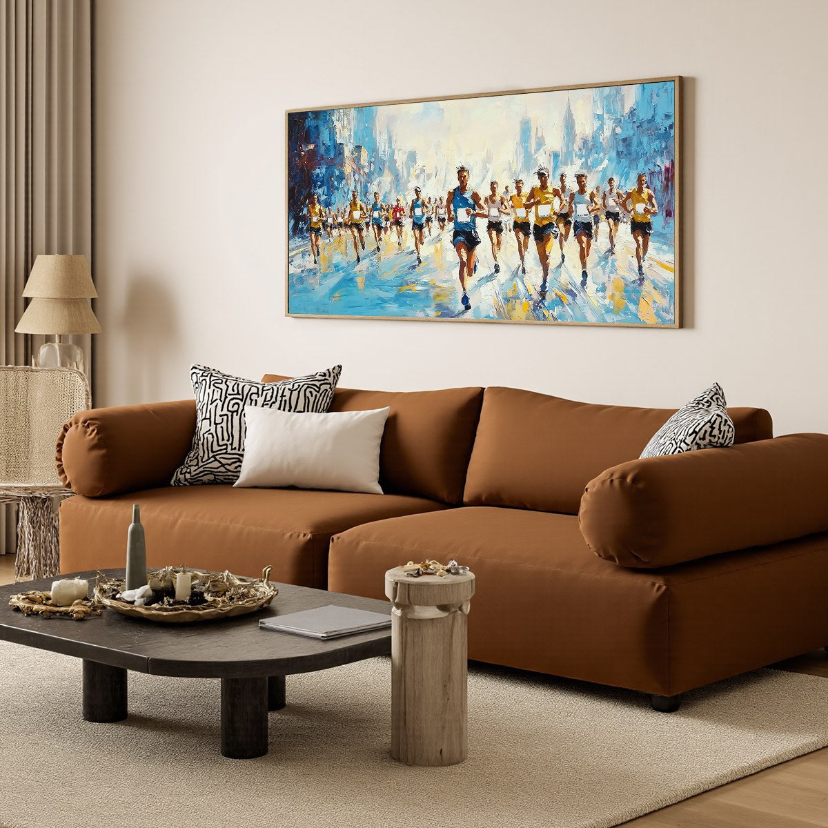 Marathon Runners Painting | Energetic Sports Wall Art #AA 226
