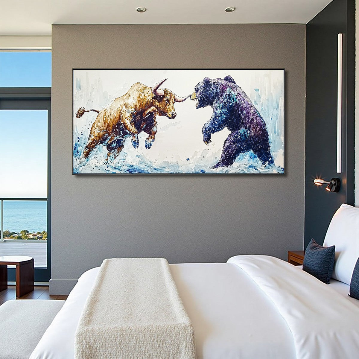 Expressive Bull vs Bear Art | Finance Office Wall Decor #ZZ 241
