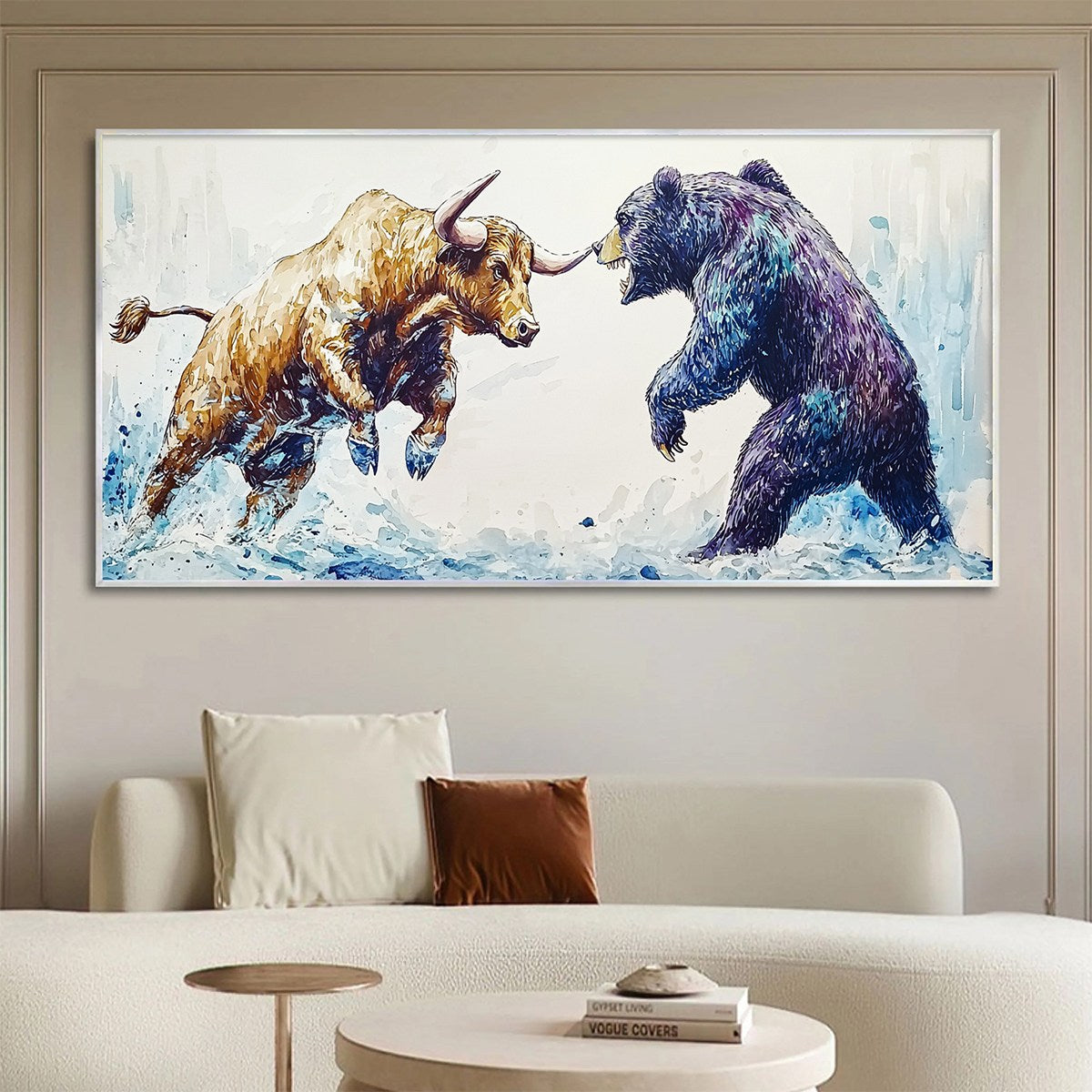 Expressive Bull vs Bear Art | Finance Office Wall Decor #ZZ 241