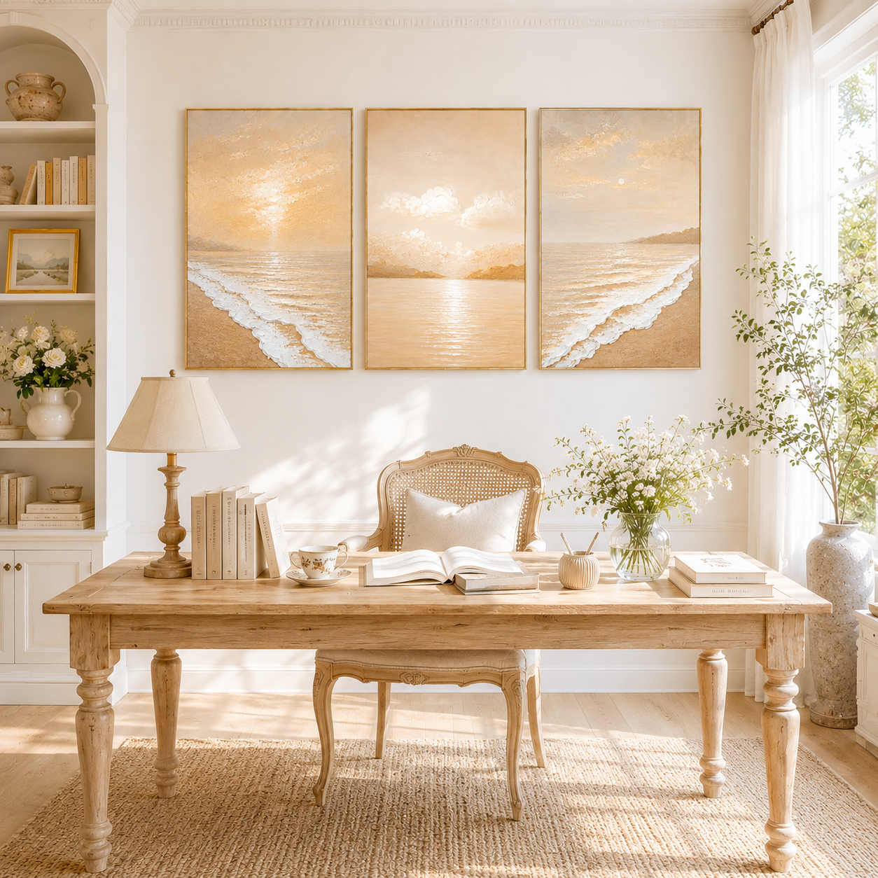 Blush Horizon – Coastal Neutral Beach Wall Art Set for Serene Interiors