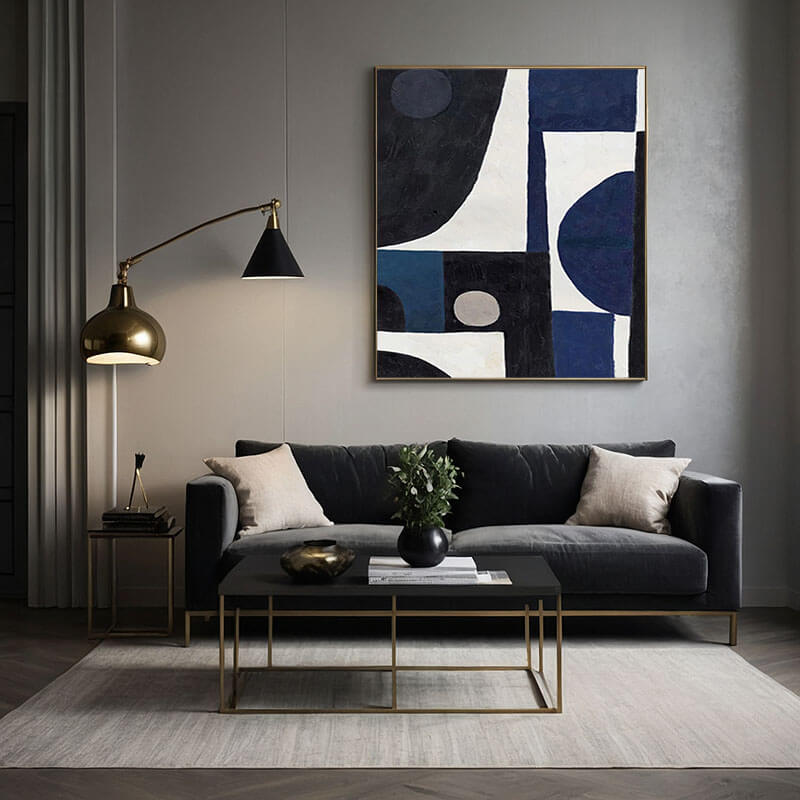 Mid-Century Modern Wall Art | Large Geometric Canvas Painting #ZZ 230