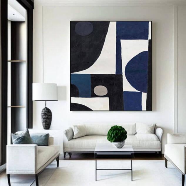 Mid-Century Modern Wall Art | Large Geometric Canvas Painting #ZZ 230