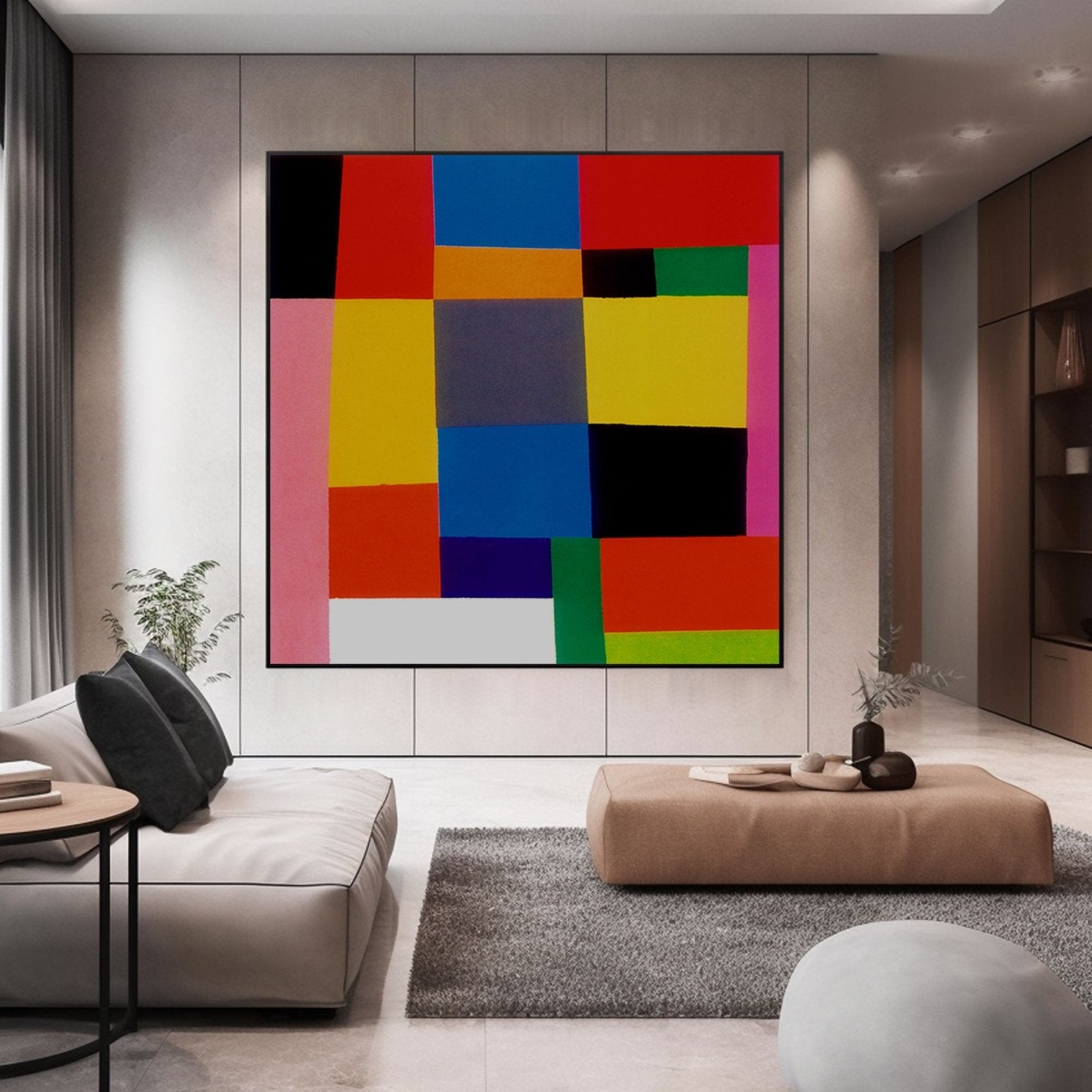 Large Colorful Abstract Geometric Oil Painting for Wall Decor #TC 211