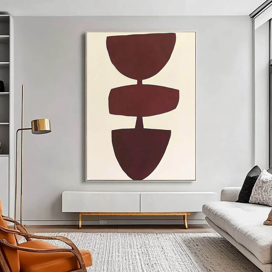 Minimalist Geometric Abstract Wall Art | Burgundy Shapes Canvas #AA 329