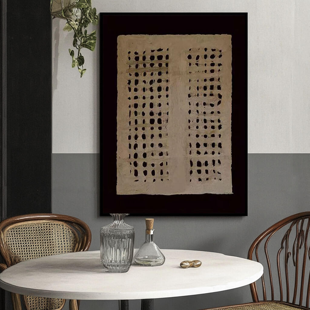 Black and Beige Dotted Abstract Canvas | Modern Minimalist Art #AA 334