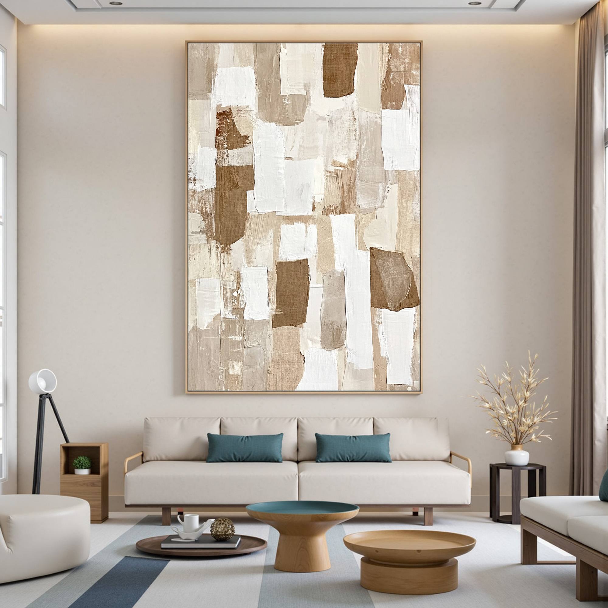 Abstract Color Block Painting | Neutral Patchwork Wall Art #AA 091
