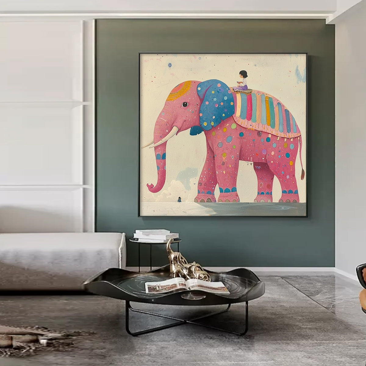 Whimsical Pink Elephant Art | Original Hand-Painted Wall Decor #ZZ 245
