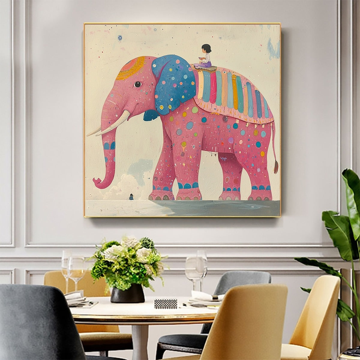 Whimsical Pink Elephant Art | Original Hand-Painted Wall Decor #ZZ 245