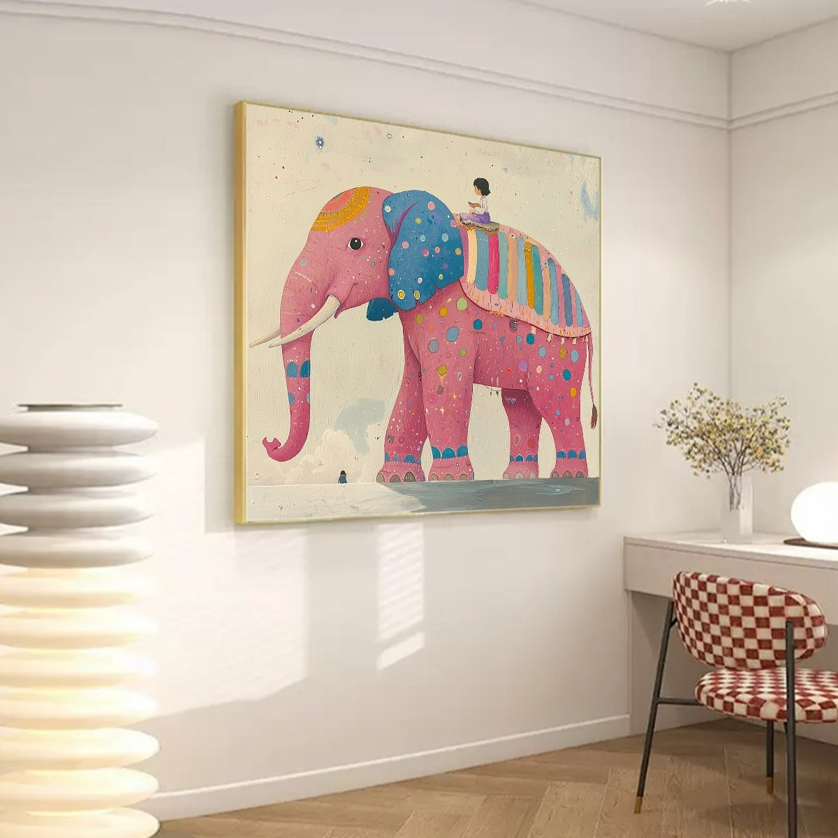 Whimsical Pink Elephant Art | Original Hand-Painted Wall Decor #ZZ 245