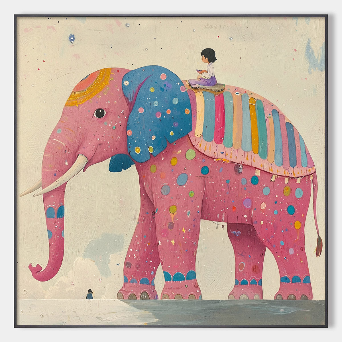 Whimsical Pink Elephant Art | Original Hand-Painted Wall Decor #ZZ 245