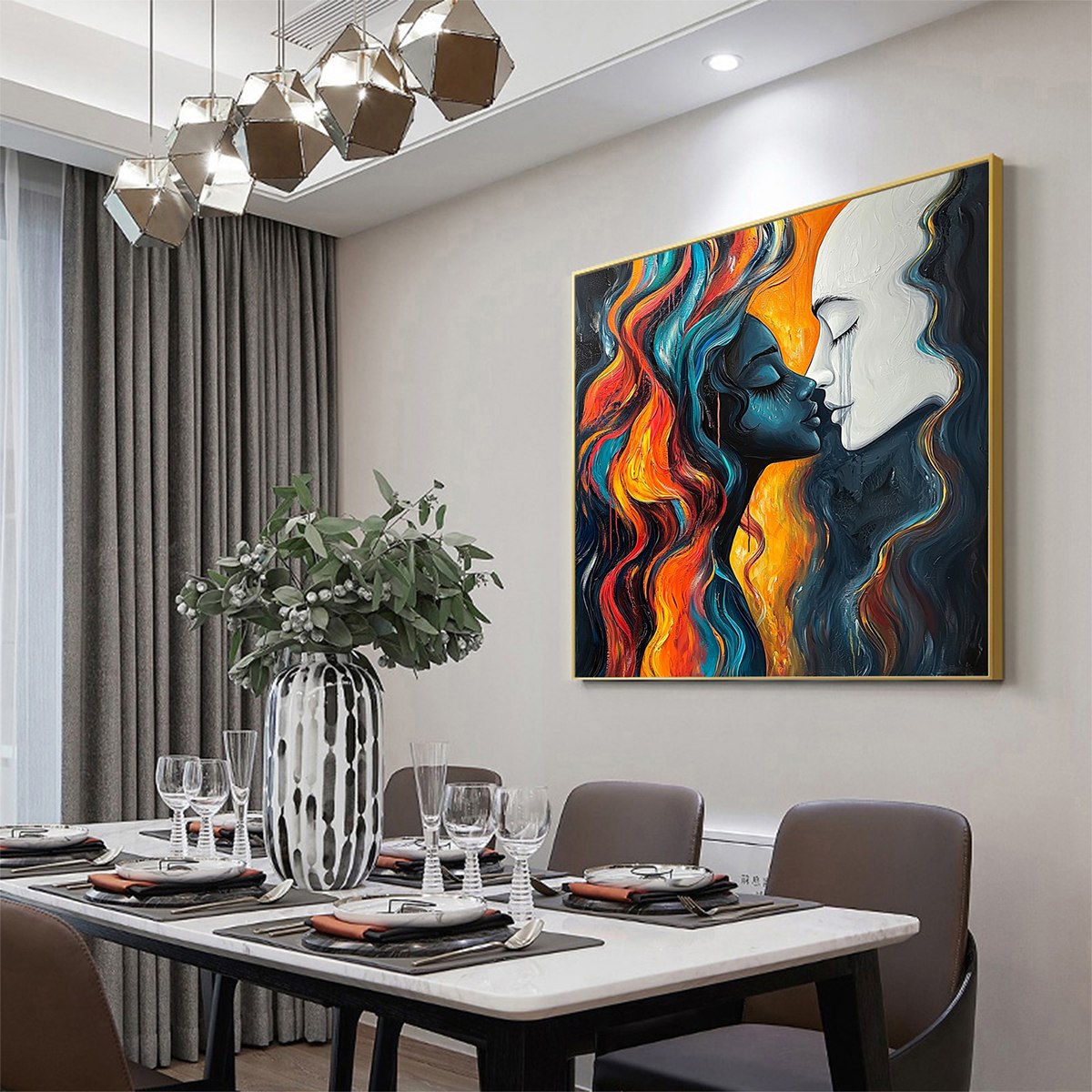 Abstract Kissing Couple Art | Colorful Modern Canvas Painting #AA 010