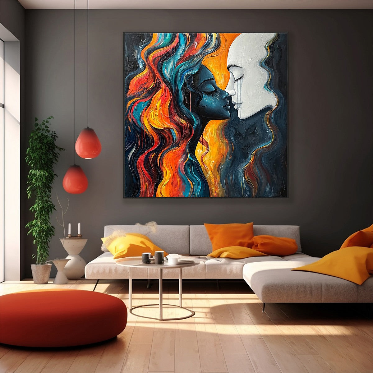 Abstract Kissing Couple Art | Colorful Modern Canvas Painting #AA 010