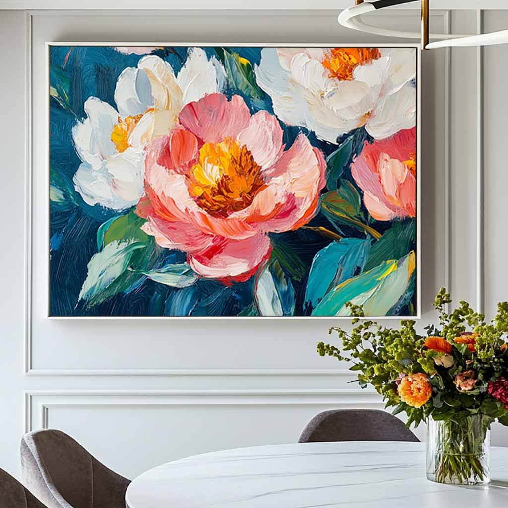 Large Pink and White Peony Wall Art | Blooming Floral Canvas #AA 341