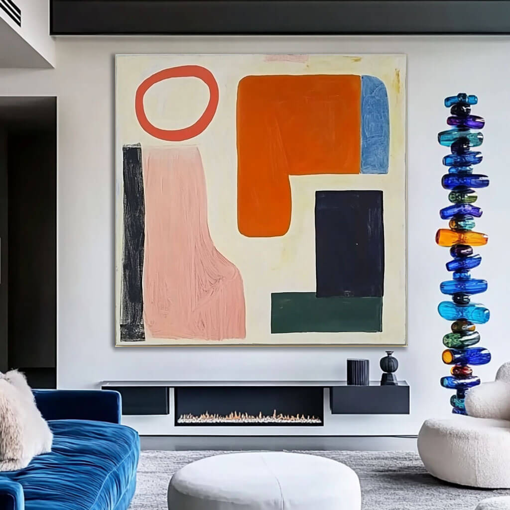 Large Colorful Abstract Art | Square Geometric Painting #ZZ 221