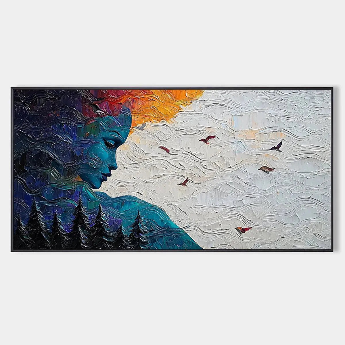 Abstract Woman Nature Art | Textured Landscape Canvas Decor #AA 006