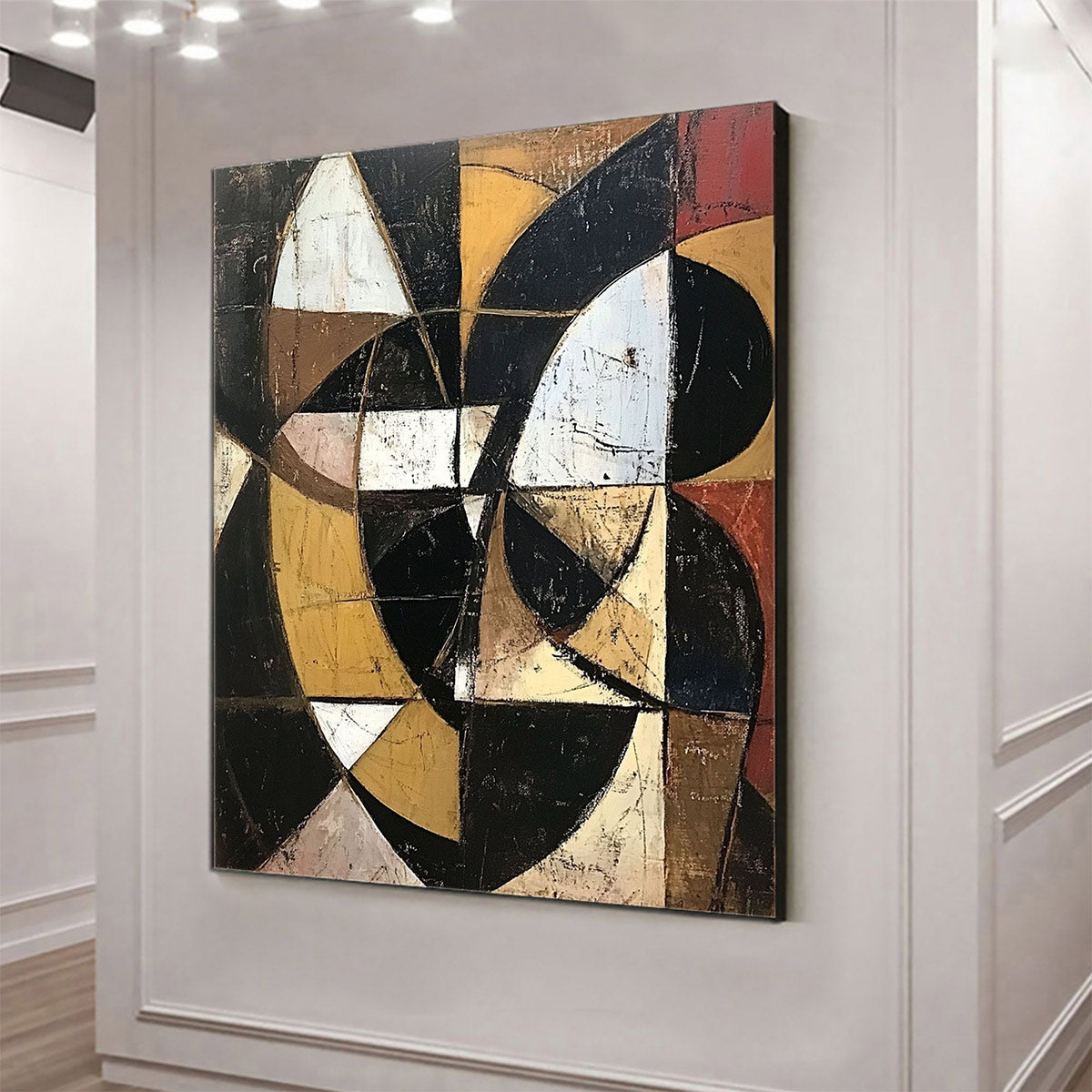 Cubist Inspired Abstract Art | Black & Gold Geometric Paintings #AA 092