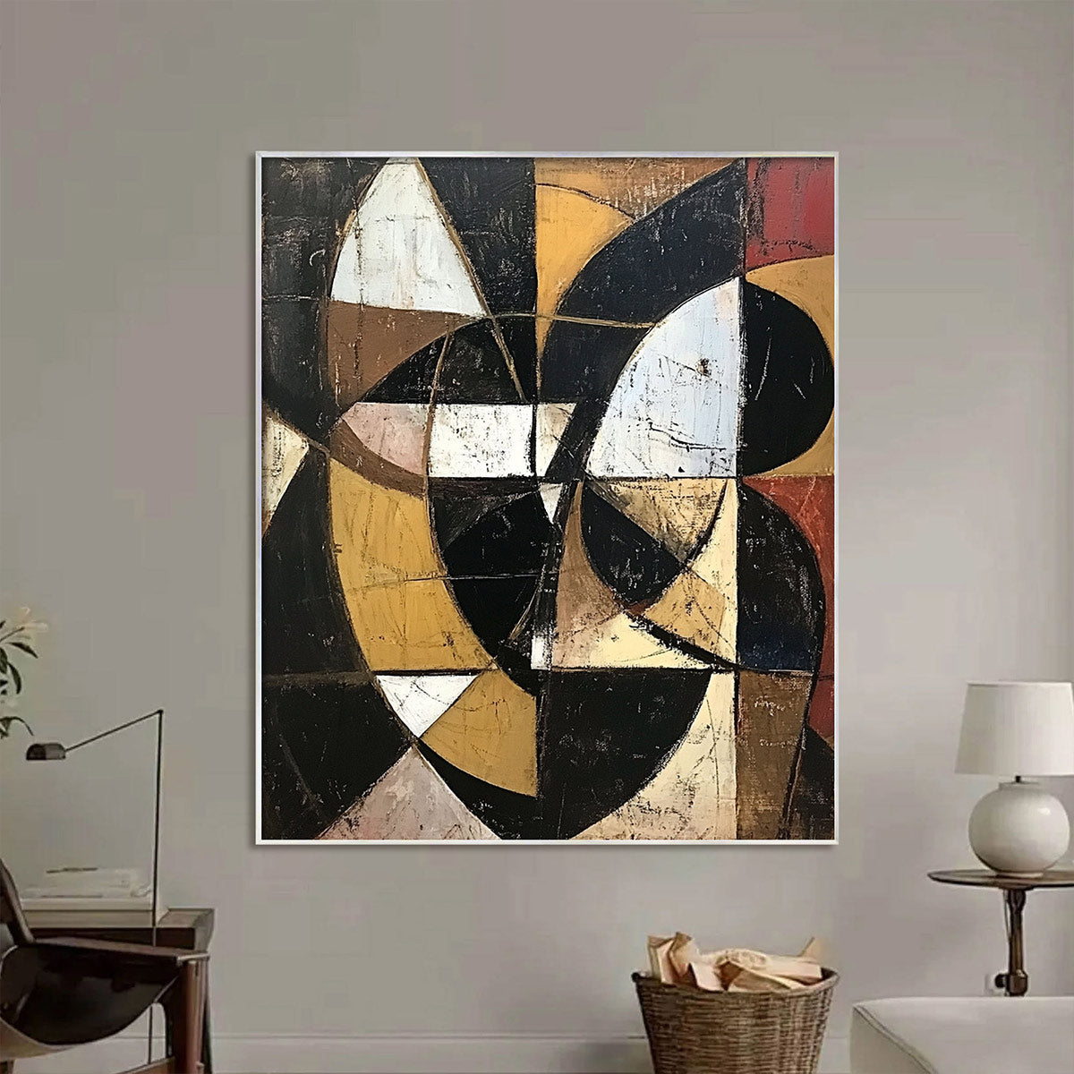 Cubist Inspired Abstract Art | Black & Gold Geometric Paintings #AA 092