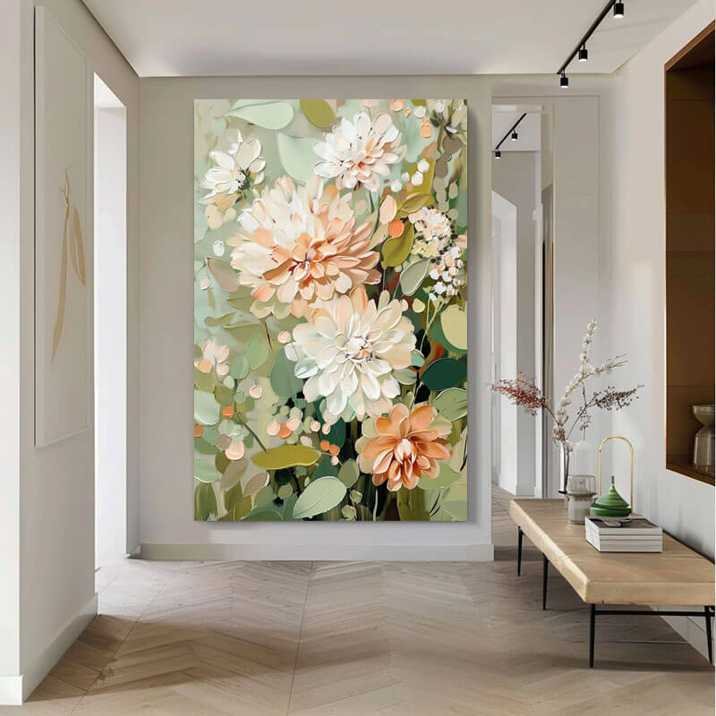 Peach and Sage Green Wall Decor | Soft Pastel Flower Art #AA 361