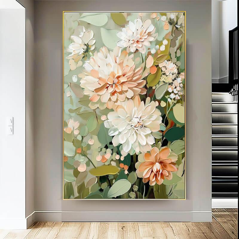 Peach and Sage Green Wall Decor | Soft Pastel Flower Art #AA 361