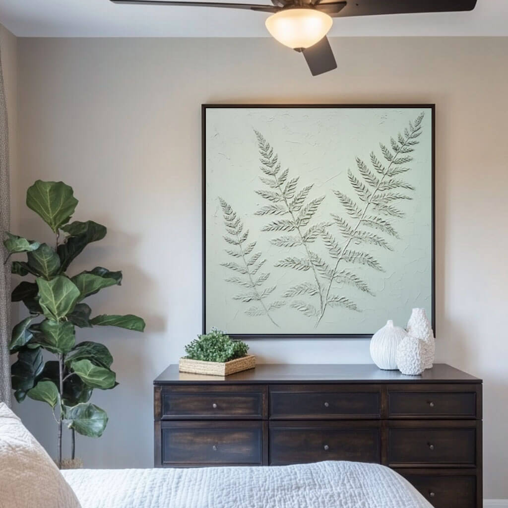 Textured Botanical Wall Art - Modern Fern Canvas Painting #JJ 431