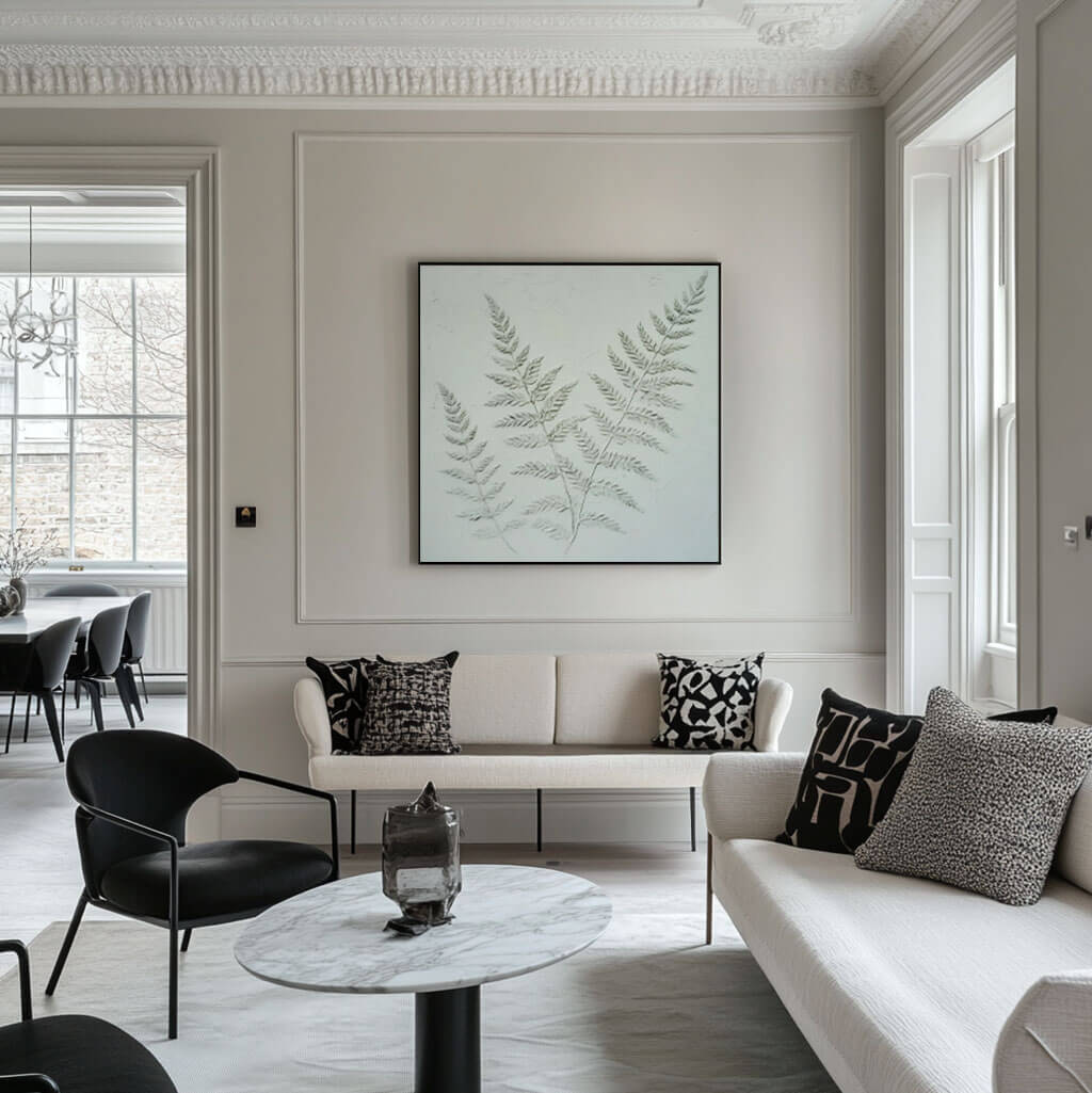 Textured Botanical Wall Art - Modern Fern Canvas Painting #JJ 431