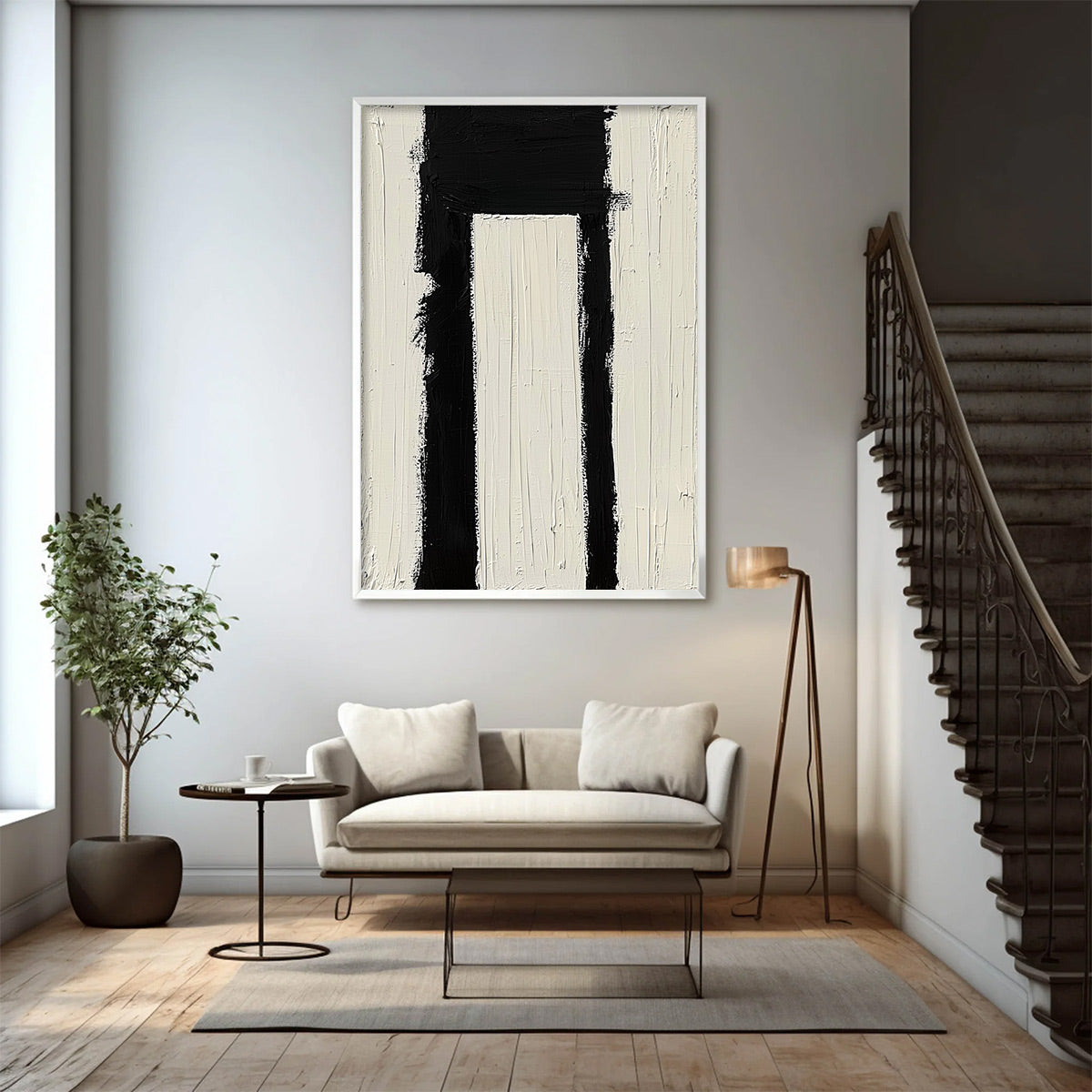 Textured Black & White Abstract Art | Minimalist 3D Painting #AA 208