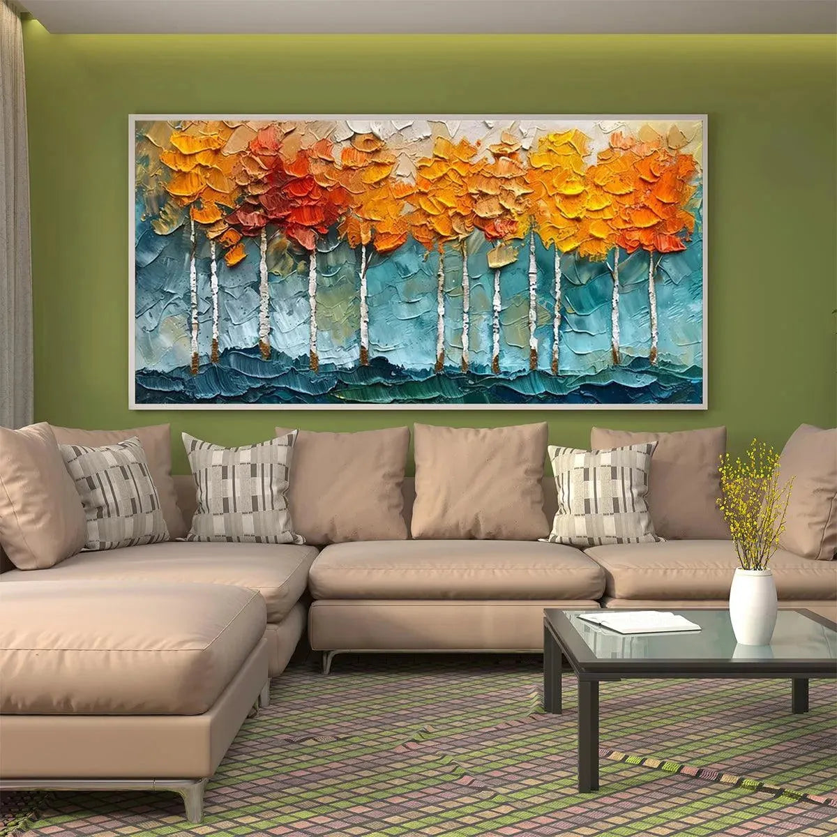 Vibrant Orange & Blue Art | Abstract Autumn Forest #AA 286
